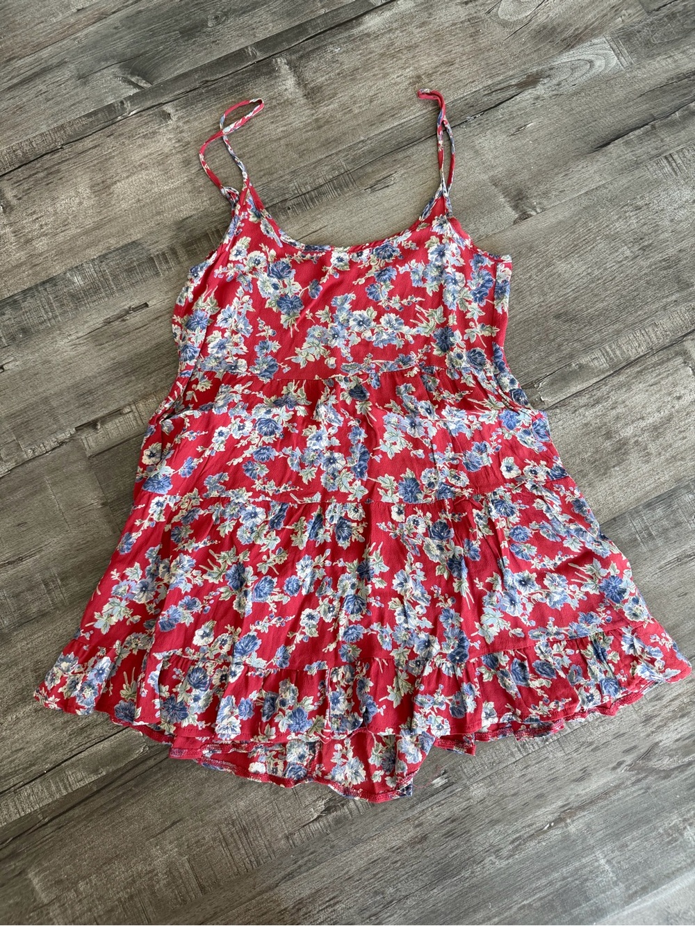 Red Floral Tiered Spaghetti Strap Dress